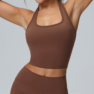 Women Halter Neck Yoga Bra Backless U Neck Sports Crop <b>Top</b> Removable Pads <b>Low</b> Support Pilates Athletic Vest Wholesale - Product Image 1