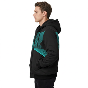 Sweat-shirt à capuche zippé noir pour homme avec impression personnalisée, en molleton, décontracté, pour l'automne, coupe classique - Product Image 4