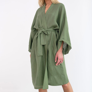 High Quality Linen Cotton <strong>Kimono</strong> Women's Spa Sleepwear <strong>Robes</strong> with Belt Breathable Woven 100% Linen Cotton <strong>Robes</strong> for Women - Product Image 2
