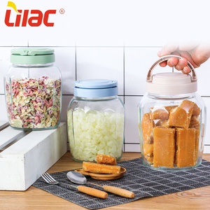 Lilac Sufficient Stock 1.2l 2l Large Size Wide-mouth Glass Food Storage Container With Plastic Lid