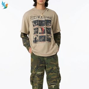 T-shirt vintage pour homme Fleetwood Mac, style vieilli, coupe oversize, avec motif de <span class=keywords><strong>groupe</strong></span> <span class=keywords><strong>rock</strong></span> et effet superposé camouflage - Product Image 1