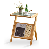 Combohome Table de chevet en rotin et verre multifonction avec étagères de rangement Table de chevet en bambou