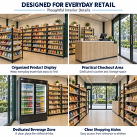 Magasin Modulaire Personnalisé en Conteneur Maritime Préfabriqué, Magasin de Proximité Modulaire, Kiosque Commercial Portable avec Façade en Verre, Bar à Café Postmoderne, Garantie 5 Ans