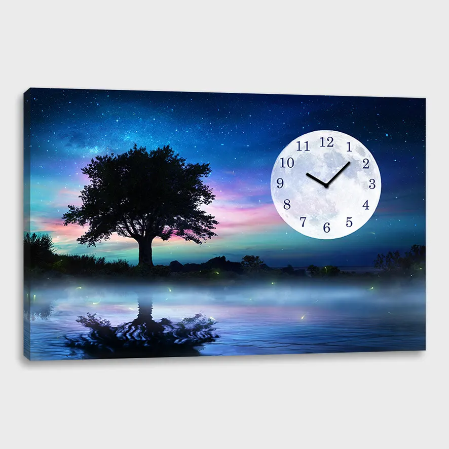 Jam Dinding Kaca Jam Dinding Cetak Vitreous Art Quartz Ruang Tamu Gaya Digital Single Face Room Decor Jam Dinding dengan Led