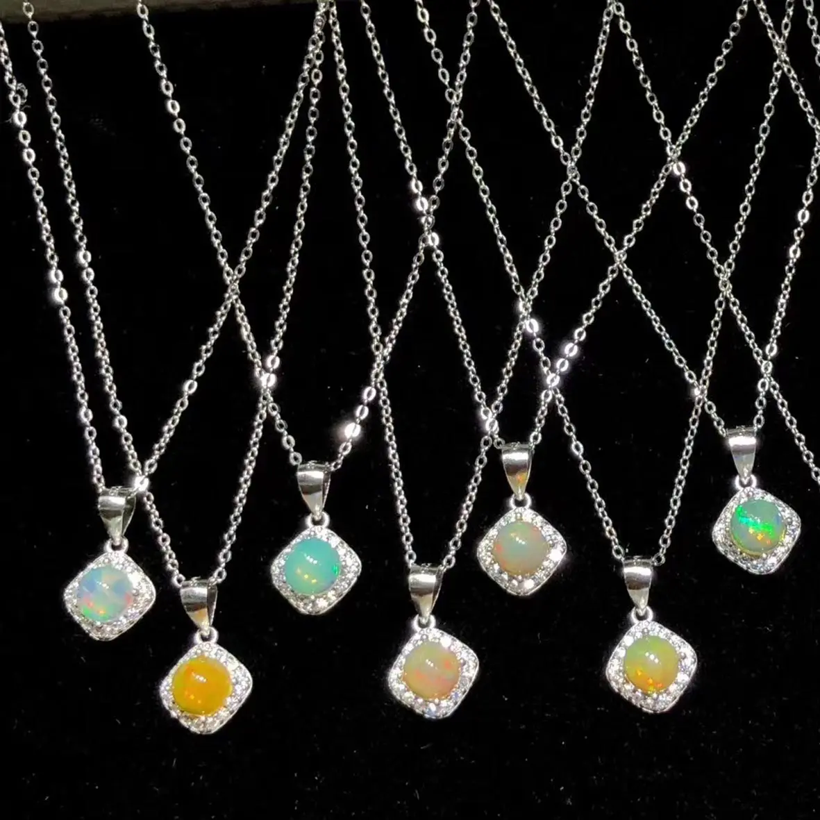 Beautiful Mix Colors Natural Opal Stone 925 Sterling Silver Natural Opal Pendant Necklace for Gift