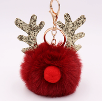 Nouveau porte-clés de Noël en forme de renne à paillettes avec des cornes de cerf, porte-clés en peluche pour sacs de femmes, cadeau porte-clés