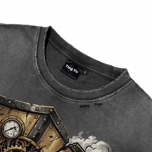 T-shirts en coton respirants à manches courtes pour hommes, effet délavé, avec impression personnalisée sur le devant, style rétro, vêtements vintage, vente en gros - Product Image 3