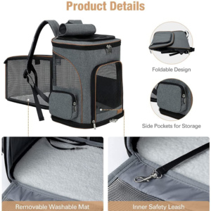 Bền Vững Quadrate Zipper Màu Xám Oxford Pet <span class=keywords><strong>Carrier</strong></span> Back <span class=keywords><strong>Pack</strong></span> Bag - Product Image 2