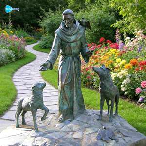 Statua in Bronzo di San Francesco d'Assisi con Lupo e Cane - Scultura Tradizionale da Esterno, Souvenir - Product Image 6
