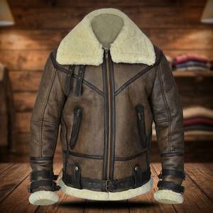 <b>Men</b> Genuine Leather Bomber Jacket With Faux <b>Fur</b> Lining Zipper Closure Winter Moto Biker Style <b>Coat</b> - Product Image 2