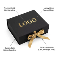 Kotak Hadiah Hitam Logo Kustom Pabrik dengan Pita Emas Ramah Lingkungan Kotak Karton Kaku Mewah Set Kemasan Grosir