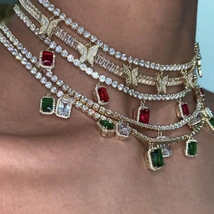 Cadena de eslabones con corazón cubano para <span class=keywords><strong>mujer</strong></span>, cadena de <span class=keywords><strong>tenis</strong></span> con dije de mariposa, Gargantilla, collar de borboleta, joyería de hip hop - Product Image 3