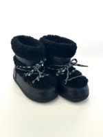 Bottes de neige d'hiver noires pour enfants, bottes chaudes pour tout-petits avec col en polaire Teddy, bottines à lacets antidérapantes à semelle souple pour enfants
