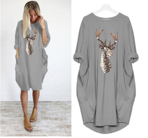 <strong>Women</strong> Casual Loose Solid Deer Round Neck T Shirt <strong>Dresses</strong> <strong>Women</strong> <strong>Christmas</strong> Pattern Oversized Baggy Pocket Pullover <strong>Dresses</strong> - Product Image 2