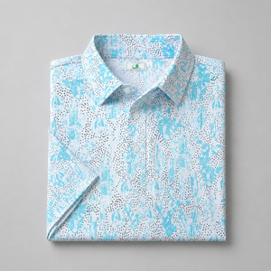 เสื้อโปโลกอล์ฟผู้ชายสีขาวน้ำเงิน แขนสั้น พิมพ์ลายแบบนามธรรม แห้งเร็ว ระบายอากาศได้ดี ยืดหยุ่น ชุดกีฬาลำลอง ชุดกอล์ฟ สินค้าพร้อมส่ง - Product Image 5
