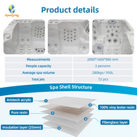 Baignoire Spa Whirlpool Personnalisable avec Jets d'Air et d'Eau, 23 Lumières LED, Jacuzzi, Baignoire de Massage avec 72 Jets pour 3 Personnes