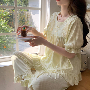 <span class=keywords><strong>Pigiama</strong></span> corto in cotone pantaloni <span class=keywords><strong>pigiama</strong></span> mujer Cartoon Cute Casual Girls' <span class=keywords><strong>pigiama</strong></span> stampato camicia da notte casa coreana pigiameria da <span class=keywords><strong>donna</strong></span> - Product Image 5