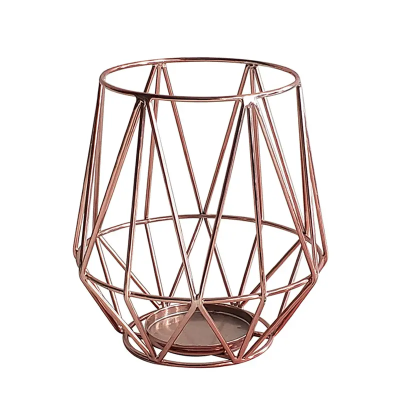 Oem Dây Candle Holder Trang Trí Nội Thất Hexagon Kim Loại Sắt Dây Rose Gold Candle Holder