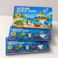 Livre de puzzle pour enfants personnalisé avec couverture brillante aux coins arrondis, thème marin et océanique, impression couleur intégrale