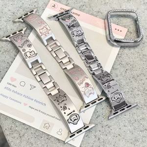 Elegante e grazioso cinturino in metallo testurizzato con diamanti rosa, adatto per Apple iWatch109876se. - Product Image 1