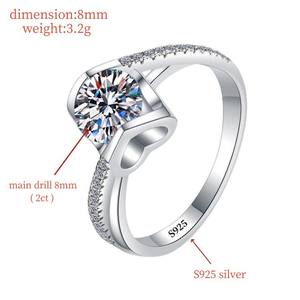 Fine Jewel Party Gift Angel <span class=keywords><strong>Kiss</strong></span> Gemstone Jewelry S925 sterling silver GRA <span class=keywords><strong>2</strong></span> carat Diamond VVs1 Moissanite ring - Product Image 6