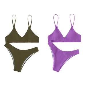 2024 grün und lila gewellt V zweiteiliges sexy Bikini-Set