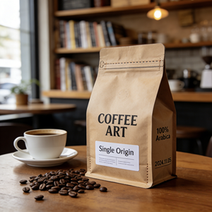 ถุงบรรจุภัณฑ์กาแฟแบบก้นแบน ทำจากกระดาษคราฟท์เคลือบฟอยล์อะลูมิเนียม พิมพ์ลายตามสั่ง พรีเมียม พร้อมโลโก้ส่วนตัว สำหรับร้านกาแฟ - Product Image 2