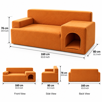 Canapé pour chat compressible en faux daim orange brûlé, avec dossier arqué, coutures passepoilées, siège partagé, idéal pour les siestes relaxantes du propriétaire et de l'animal de compagnie