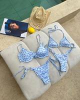 Traje de baño de lujo para chica joven, trajes de baño de Color sólido de diseñador, traje de baño con aros personalizado, Bikini Halter con cuerdas