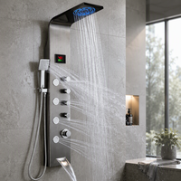 Colonne de douche thermostatique murale en acier inoxydable avec panneau de douche pluie et cascade, ensemble de robinetterie de salle de bain
