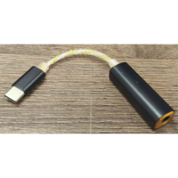 Adaptador DAC Portátil Tipo C a 4.4mm, Blindado con Metal Negro, Cable Trenzado Plateado y Dorado, para Android, PC, HiFi sin Pérdidas