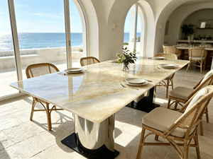 Table à manger de luxe en quartzite jaune naturel, table à manger rectangulaire moderne en marbre sodalite bleu pour villa et maison – Nouveauté très demandée - Product Image 6
