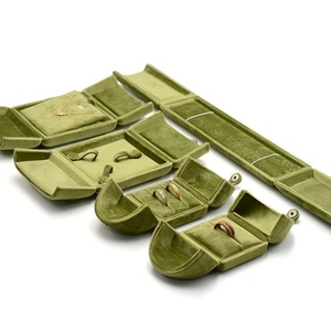 Premium Quality Green Square Velvet Corduroy Double Open Snap Closure Jewelry <b>Box</b> for Bracelet Necklace <b>Earring</b> Ring - Product Image 4