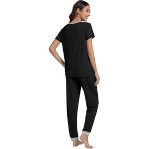 Pijamas para mujer, conjunto de pantalones deportivos de manga corta, ropa de dormir suave con bolsillos, ropa de dormir informal, color negro - Product Image 2