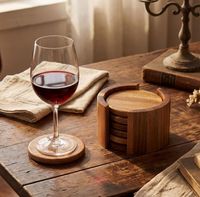 Sous-verres en bois rustique écologiques, sous-verres ronds en bois d'acacia, ensemble avec support pour table basse