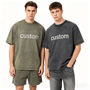 T-shirts personnalisés avec logo en strass, t-shirts DTG à manches courtes de qualité supérieure, taille plus, t-shirts imprimés à l'acide pour hommes - Product Image 1