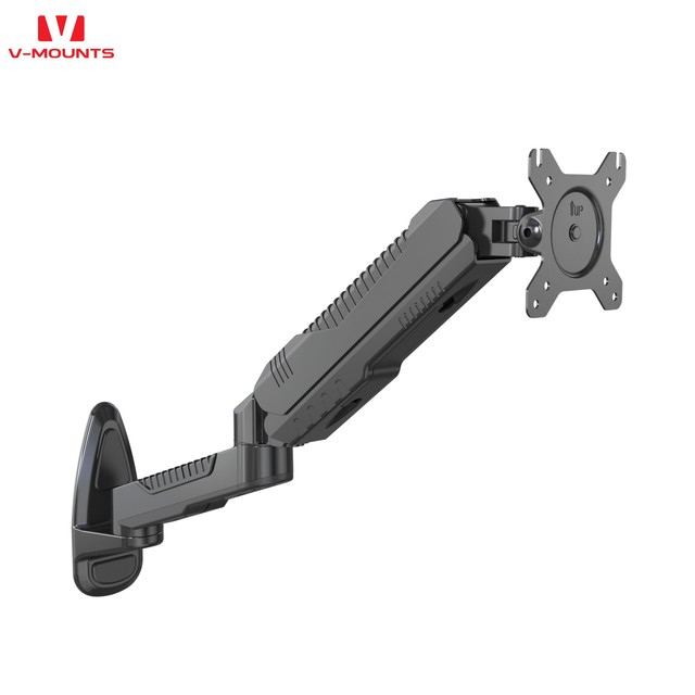 V-mounts Black Gas Spring Height Adjustable Monitor Arm Wall Mount 15-27'' Screen 6.5kg/14.3lbs Max Load VESA 75/100mm Stock