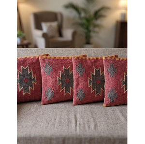 Housse de coussin artisanale style sud-ouest, rouge rouille, motif tribal aztèque, pour décoration bohème, ferme, salon, chambre, maison - Product Image 5