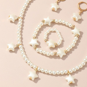 Fashion Style Pearl <b>Beaded</b> Bracelet Sweet Butterfly Heart Necklace Princess Children's Jewelry <b>Set</b> Charm Star Earring Handmade - Product Image 1