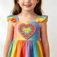 En stock – Patch cœur au crochet tricoté à la main de 9 cm, motif cœur ajouré color block, pour dessous de verre, robe d'enfant, vêtements de poupée, projet artisanal