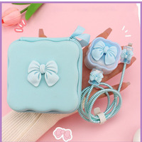 Sac de rangement pour câble de charge et de données avec nœud rose et violet tendance, pour iPhone 18w 20w 3 broches, norme britannique, sac de protection