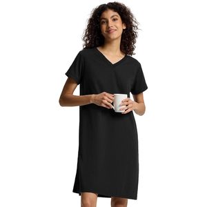 Camisón para mujer de manga corta con cuello en V, vestido de dormir de tela gofrada con bolsillos, ropa de dormir informal de verano, ajuste suave y cómodo - Product Image 3