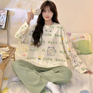 Pyjamas femmes automne et hiver ample grande taille dessin animé Ins pyjamas à manches longues pantalon <span class=keywords><strong>deux</strong></span> pièces costume ensemble de vêtements de nuit - Product Image 6