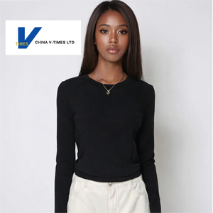Chine V-Times T-<span class=keywords><strong>shirt</strong></span> amincissant pour femmes pour Style blanc à manches longues épaule régulière automne hiver conception en arête de poisson haut à porter intérieur - Product Image 1