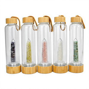 แก้วน้ำพลาสติกทรงเสา ฝาไม้ไผ่ ลายคริสตัลกรวด พิมพ์ลายได้ ส่งออก ขายดี - Product Image 1