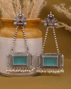 Best Selling High Grade Oxidised Silver Long Danglers for Women Trendy Ethnic Temple <b>Jewellery</b> Mainly Made of Brass - Product Image 1