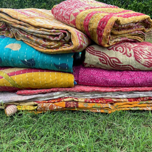 Wholesale Indian Vintage Cotton Kantha <b>Quilts</b> Handmade Printed Organic Sari Kantha <b>Throw</b> Blankets Beautiful Bohemian Hotel - Product Image 1