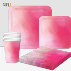 Xieli Vietnam Candy Pink Premium Square Paper Party Platos De Cena Servilleta Taza Juego De Vajilla Desechable - Product Image 1