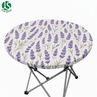 Nappe ronde ajustée imperméable en PEVA à motif lavande avec rebord élastique et dos en flanelle, idéale pour le camping, les pique-niques et le jardin, facile à nettoyer et réutilisable