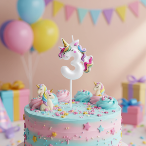 Multicolore fatto a mano unicorno numero 3 candela di compleanno 6cm cera per bambini festa decorazione della casa pasqua celebrazioni di capodanno Peiyong - Product Image 3